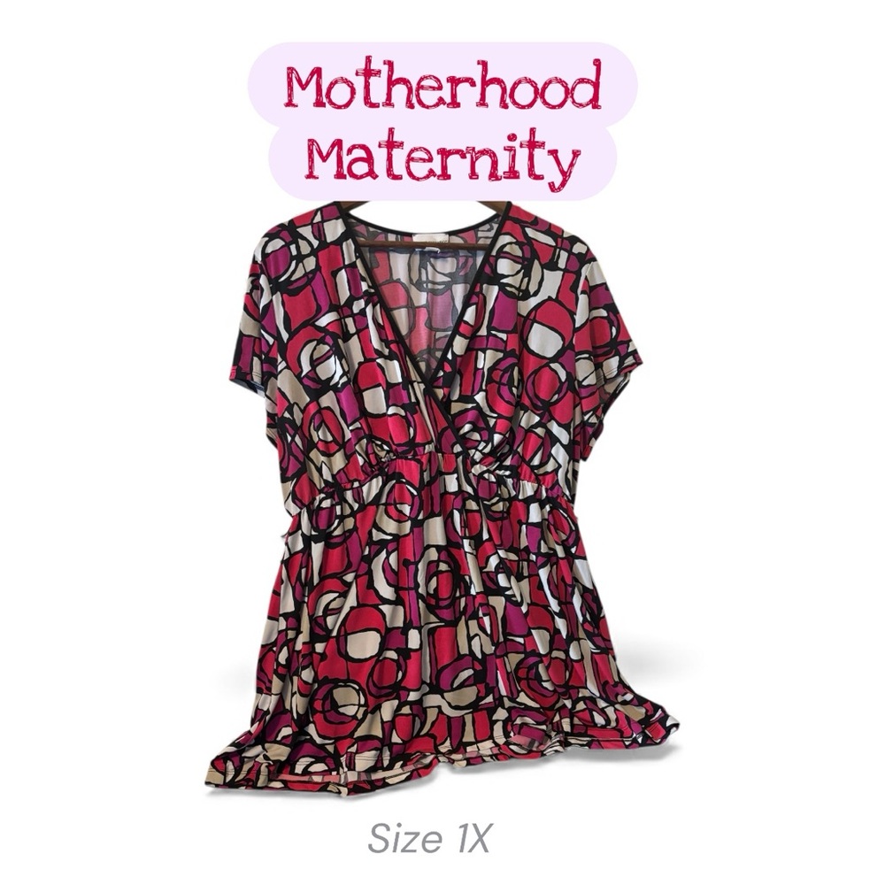 Motherhood Vibrant Abstract Colorful Women’s Shorts sleeve blouse size 1X